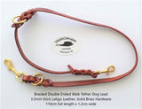 Braided Double Ended Walk Tether Dog Lead - Handmade Leather & Solid Brass