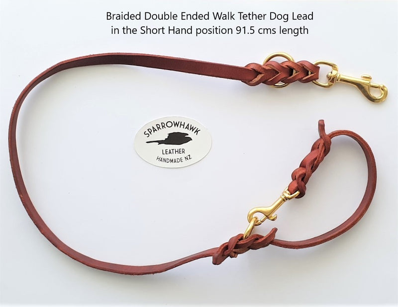 Braided Double Ended Walk Tether Dog Lead - Handmade Leather & Solid Brass