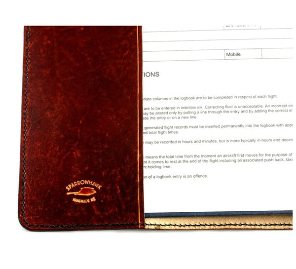 Pilot Logbook Cover - book closure, embossed small wings & initials