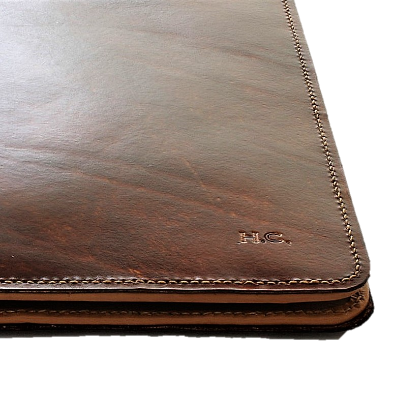 A4 Portfolio - Hand Finished Leather - Tan Interior - Embossed Initials