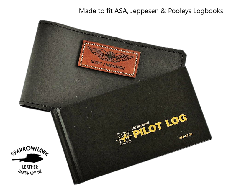 FAA (US) Pilot Logbook Cover PPL- black aniline, laser engraved wings & name patch