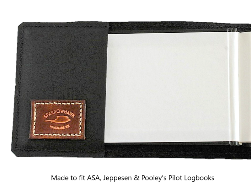 FAA (US) Pilot Logbook Cover COM- black & whisky aniline, laser engraved wings & name patch