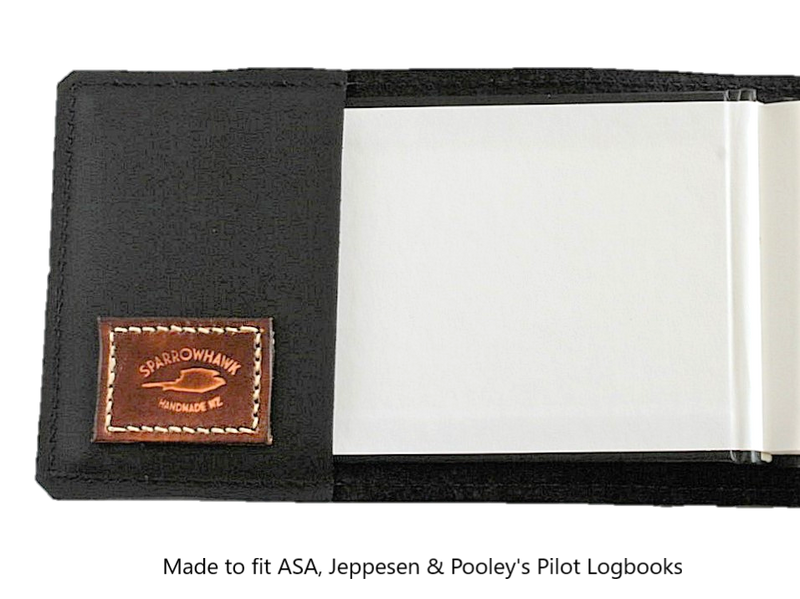 FAA (US) Pilot Logbook Cover PPL- black aniline, laser engraved wings & name patch