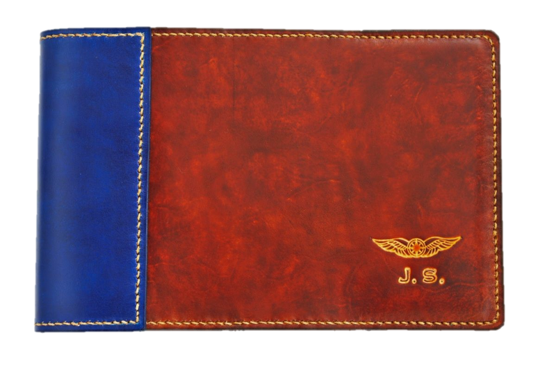 FAA (US) Pilot Logbook Cover PPL - 2 colour spine / front, embossed wings & initials