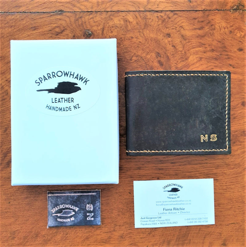 Slimline Billfold Wallet (no display) - Tan Interior - Embossed Initials