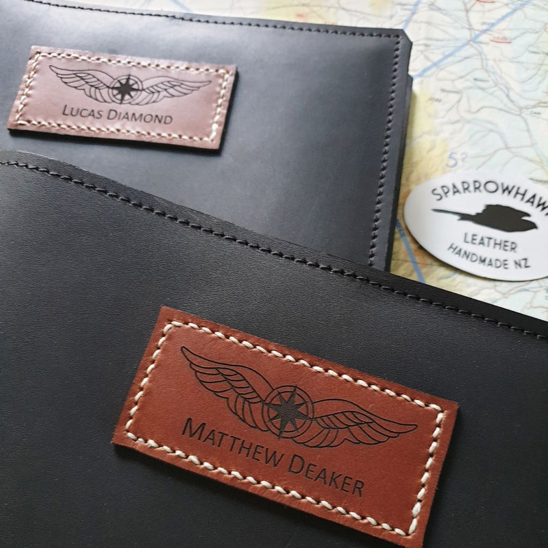 CASA (Australia) Pilot Logbook Cover (ATC or AirServices) - Black Aniline Leather -  Name & Wings