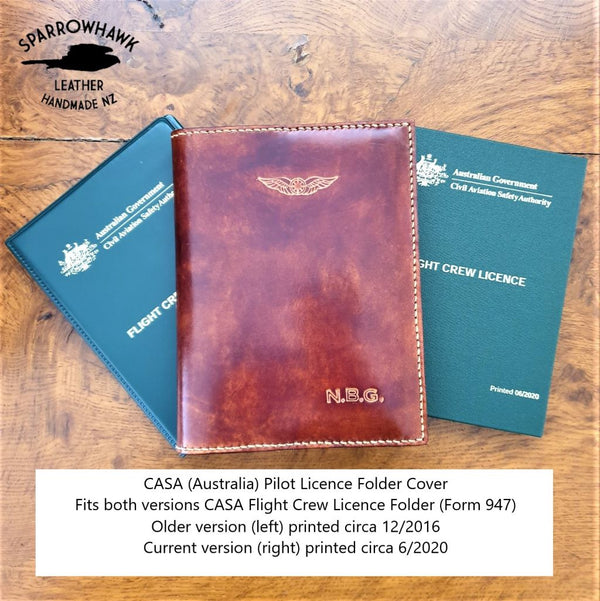 CASA (Australia) Pilot Licence Folder Cover - Hand Finished Leather - 1 Colour