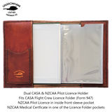 Dual CASA NZCAA Pilot Licence Cover Sparrowhawk Leather