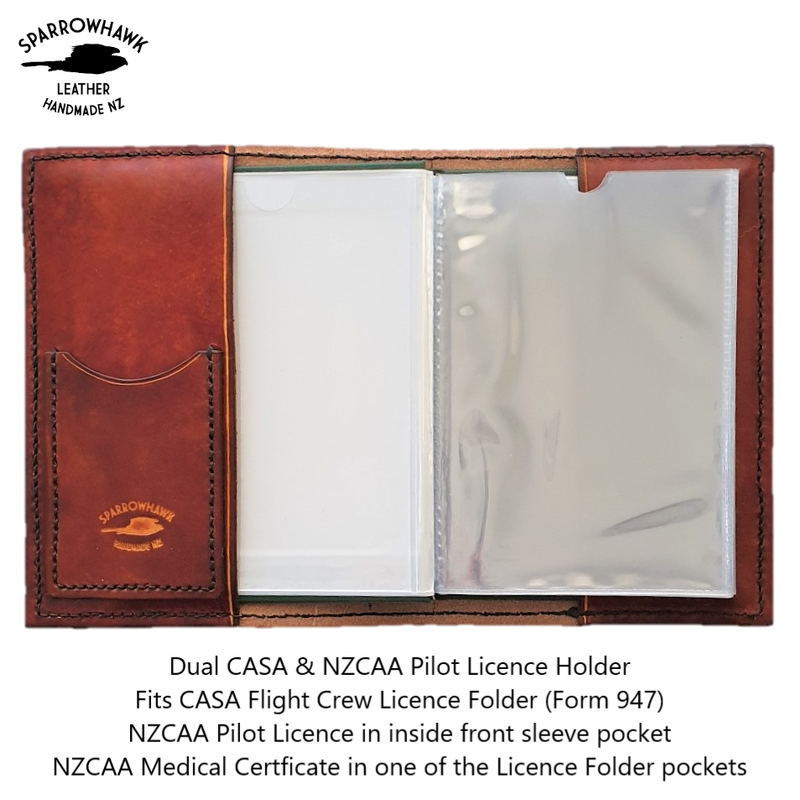 Dual CASA NZCAA Pilot Licence Cover Sparrowhawk Leather