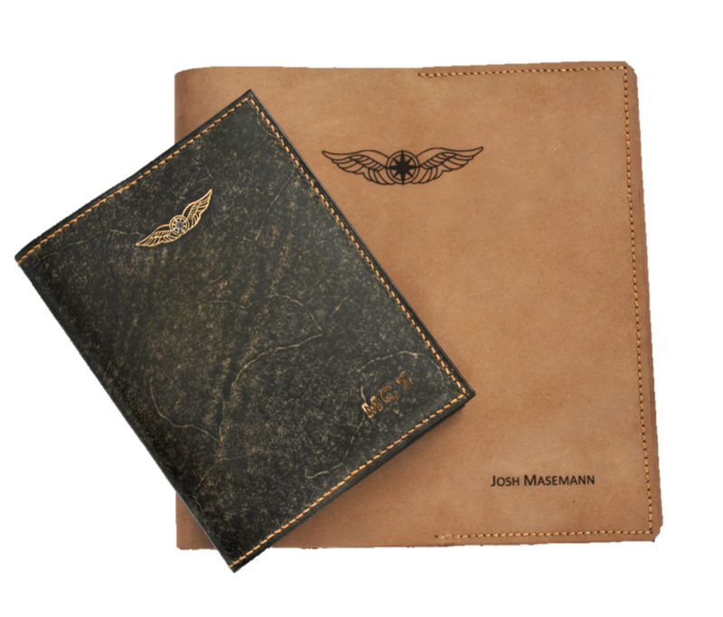 CASA (Australia) Pilot Logbook & Licence Folder Cover Combo - Nubuck & Hand Finished Leather