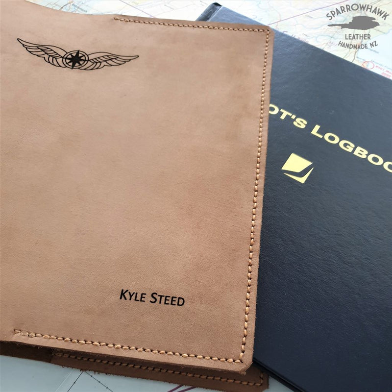 CASA (Australia) Pilot Logbook Cover (ATC or AirServices) - Nubuck Leather - Wings & Name