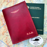 Leather CASA Flight Crew Licence cover initials Sparrowhawk Leather