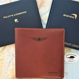 CASA (Australia) Pilot Logbook Cover - whisky aniline leather, laser engraved wings & name