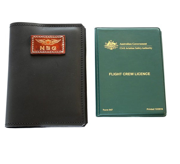 CASA (Australia) Pilot Licence Folder Cover - Black Aniline Leather - Embossed Initials