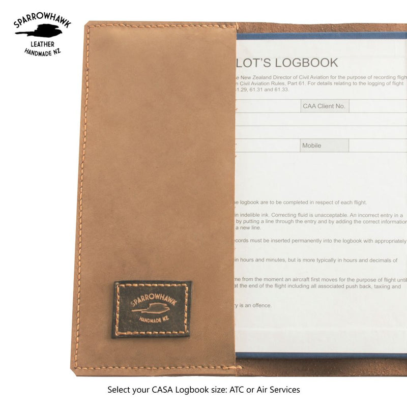 Nubuck leather Pilot logbook cover for CASA ATC Pilot Logbook Pilot Logbook cover for CASA Air Services logbook Sparrowhawk Leather  