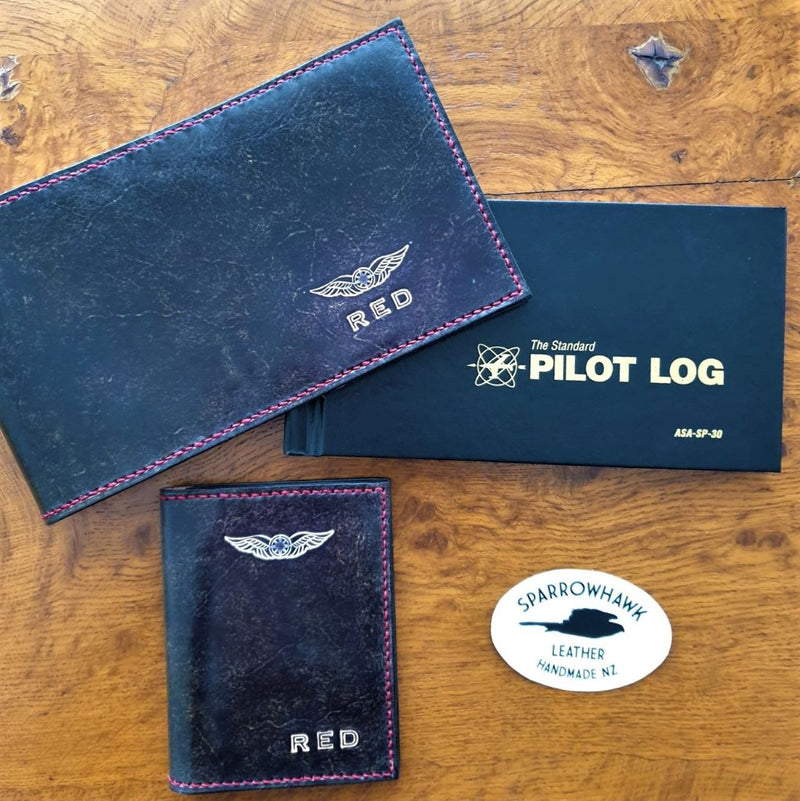 FAA (US) Pilot PPL Logbook Cover & License Medical Certificate Wallet Combo  - wings & initials