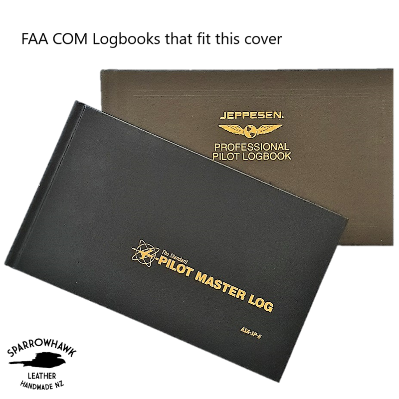 FAA (US) Pilot Logbook Cover COM- black & whisky aniline, laser engraved wings & name patch