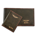 FAA (US) Pilot PPL Logbook Cover & License Medical Certificate Wallet Combo  - wings & initials