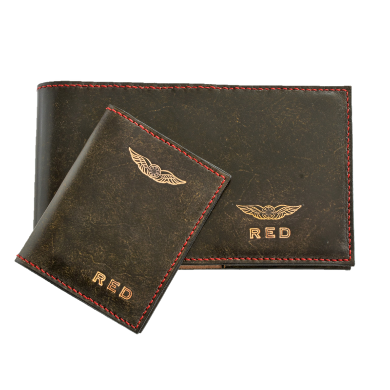 FAA (US) Pilot PPL Logbook Cover & License Medical Certificate Wallet Combo  - wings & initials