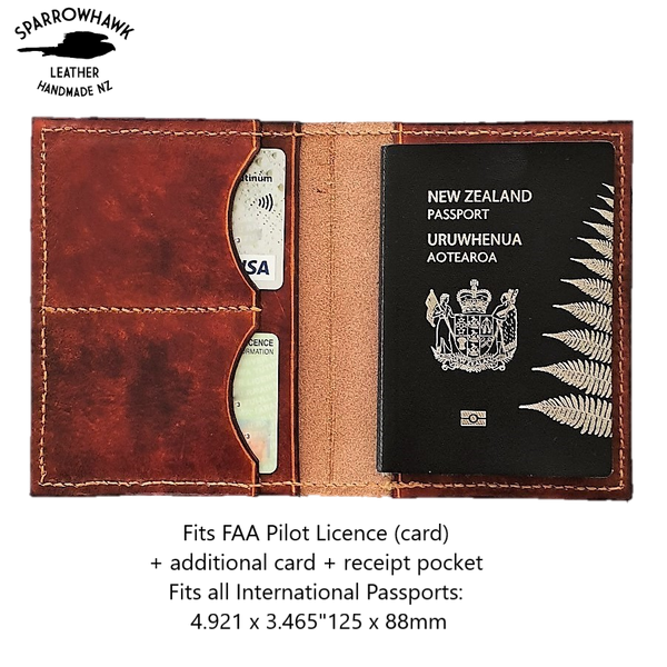 FAA (US) Pilot License & Passport wallet - 1 colour - Embossed Wings & Initials