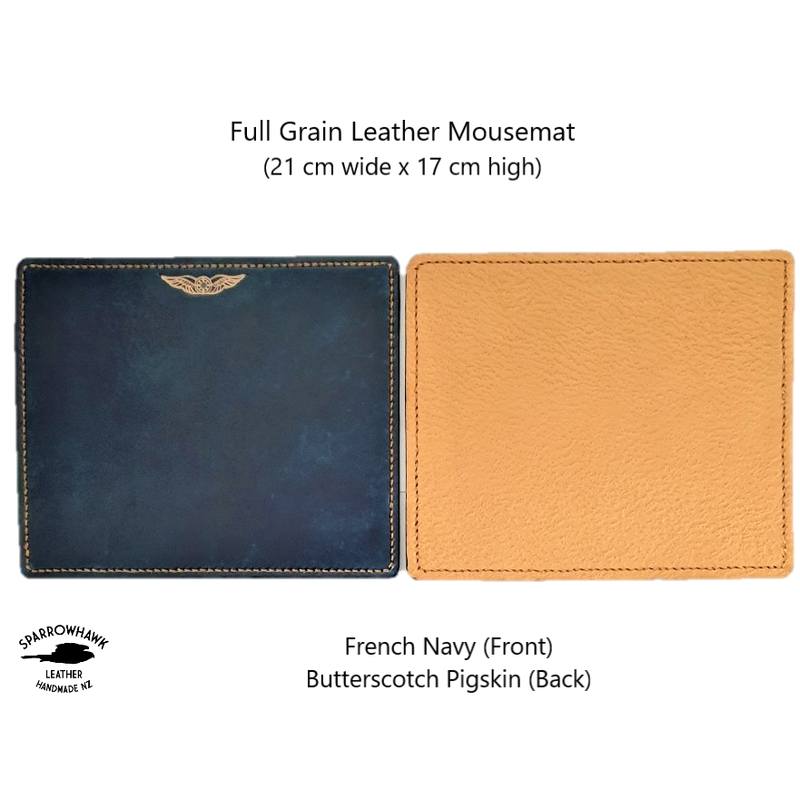 Pilot leather mouse mat handmade New Zealand Sparrowhawk Leather 