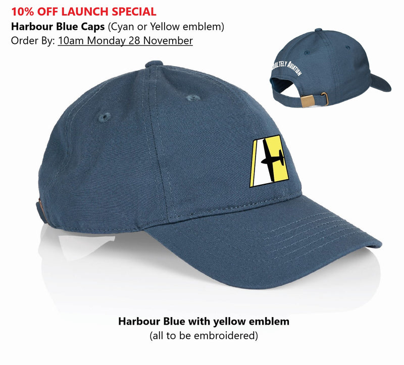 Absolutely Aviation blue cap, lightweight, quality for recreational flying