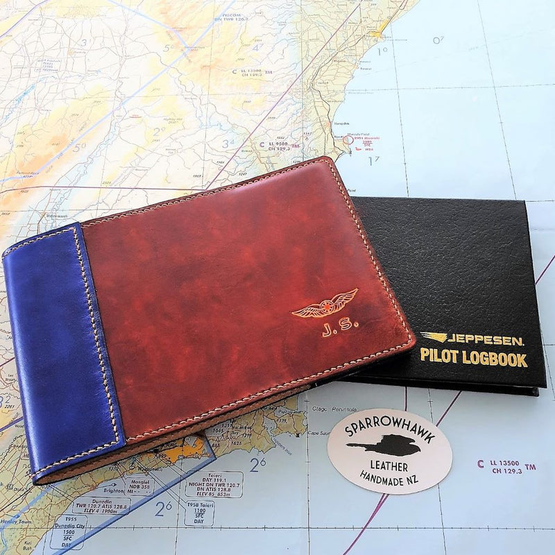 FAA (US) Pilot Logbook Cover PPL - 2 colour spine / front, embossed wings & initials