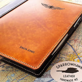 Pilot Logbook Cover - book closure, 2 colour spine / front, laser engraved wings & name