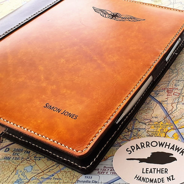 NZCAA Pilot Logbook Cover - 2 colour spine / front, laser engraved wings & name