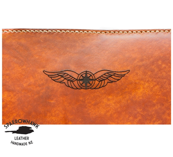 Pilot Logbook Cover - book closure, 1 colour, laser engraved wings & name