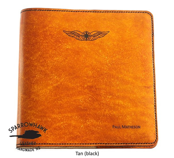 Pilot Logbook Cover - book closure, 1 colour, laser engraved wings & name