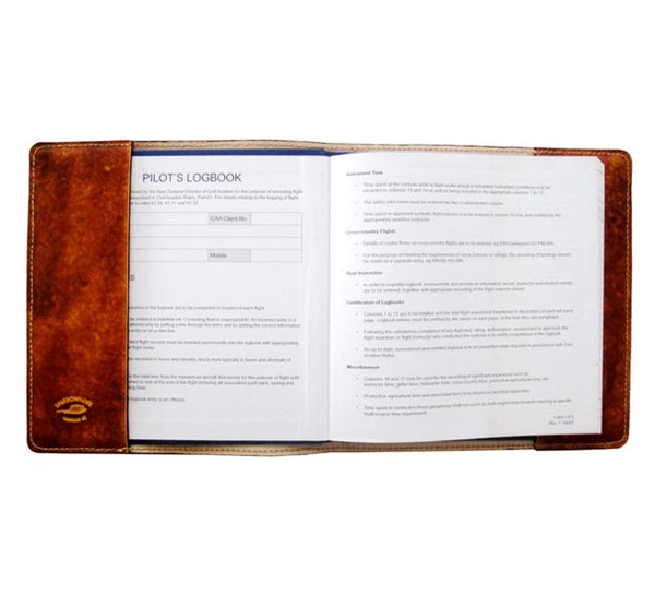 NZCAA Pilot Logbook Cover - book closure, 1 colour, laser engraved wings & name