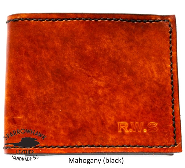 Sparrowhawk Leather custom mens wallet embossed initial NZ