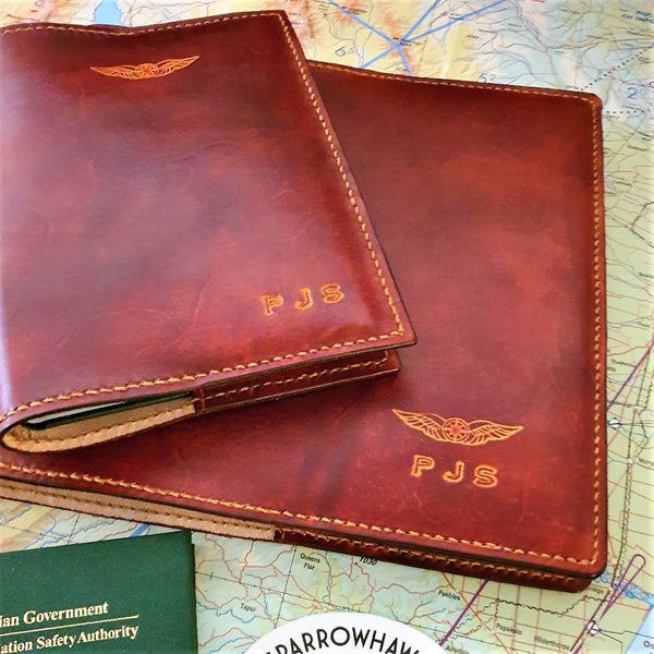 CASA (Australia) Logbook & Licence Folder Cover Combo - Hand Finished Leather