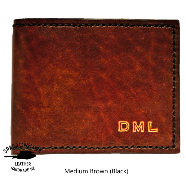 Brown mens wallet with coin pocket handmade Sparrowhawk Leather NZ