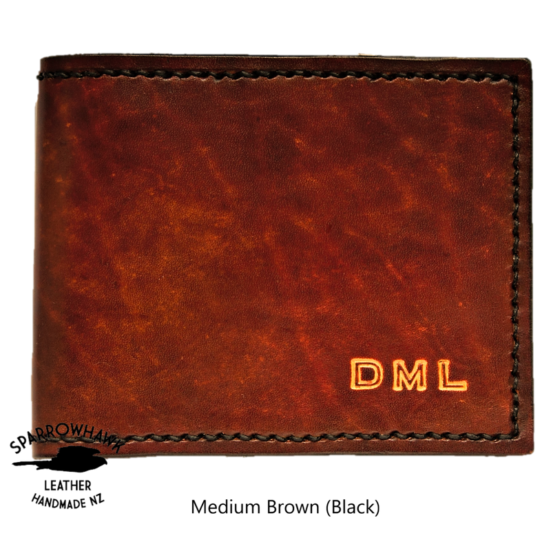 Brown mens wallet with coin pocket handmade Sparrowhawk Leather NZ