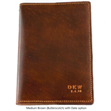 Brown handmade NZ Book cover with initials and date Sparrowhawk NZ