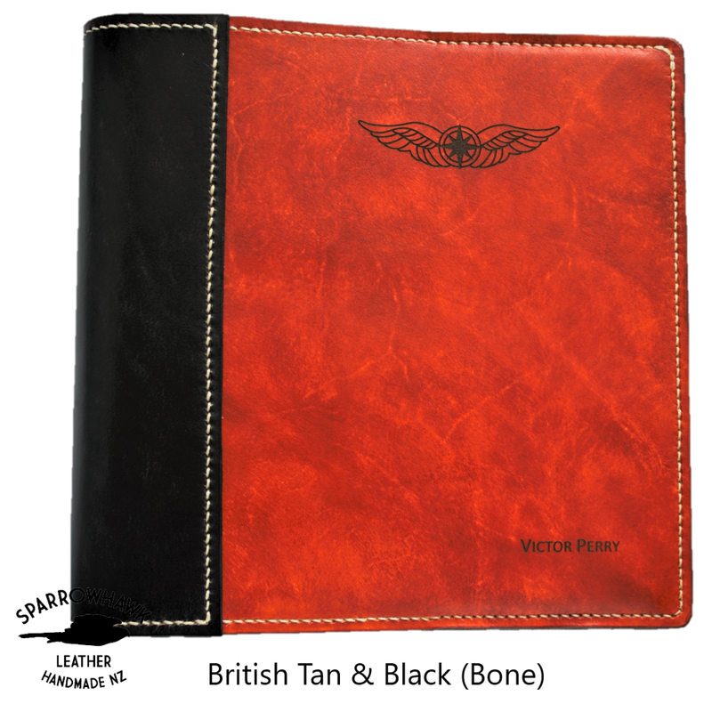 CASA (Australia) Pilot Logbook Cover - 2 colour spine / front, laser engraved wings & name