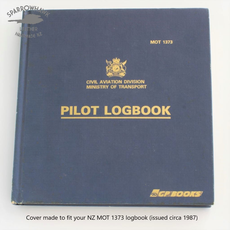 NZCAA Pilot Logbook Cover - book closure, 2 colour spine / front, carved wings /embossed initials