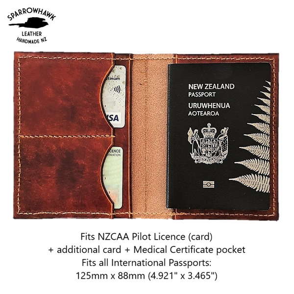 NZCAA Pilot Licence & Passport wallet - 1 colour - Embossed Wings & Initials