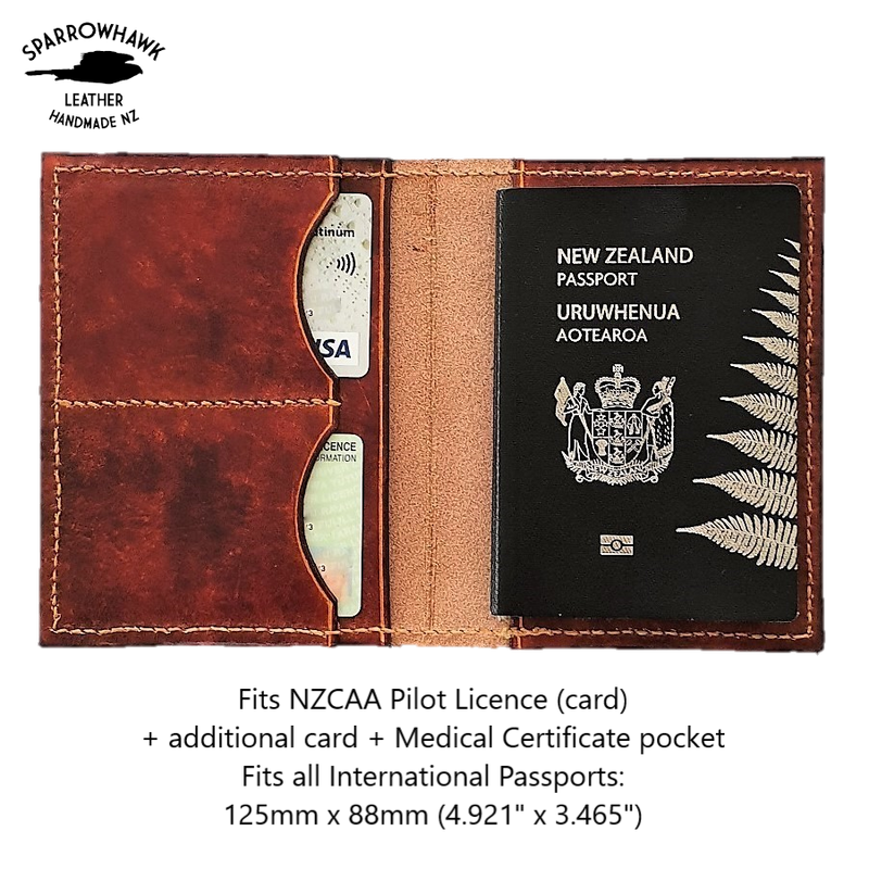 NZCAA Pilot Licence & Passport wallet - 1 colour - Embossed Wings & Initials
