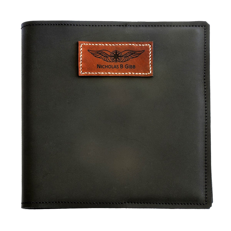 CASA (Australia) Pilot Logbook Cover (ATC or AirServices) - Black Aniline Leather -  Name & Wings