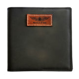 NZCAA Pilot Logbook Cover - black aniline, laser engraved wings & name patch