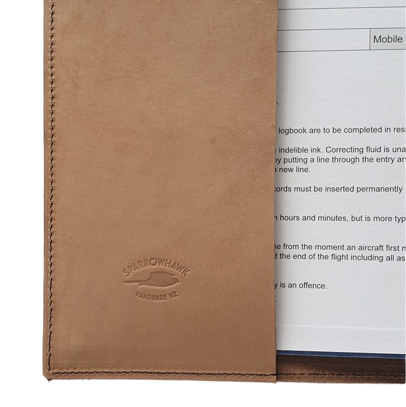 NZCAA Pilot Logbook Cover - mocha nubuck - laser engraved Pilot Log (no name)