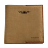 Pilot Logbook Cover - book closure, mocha nubuck, laser engraved wings & name