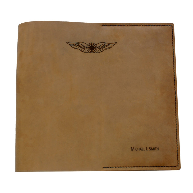Pilot Logbook Cover - book closure, mocha nubuck, laser engraved wings & name
