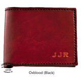 Handmade Mens real leather wallet Oxblood coin pocket intials handmade in NZ Sparrowhawk Leather