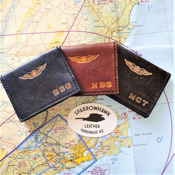 Pilot Cross Card Wallet- Initials & Wings - Hand Dyed, 7 colours