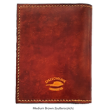 Sparrowhawk Leather NZCAA Pilot Licence & Medical Certificate Wallet personalised initials Brown with butterscotch handstitiching. Handmade NZ 