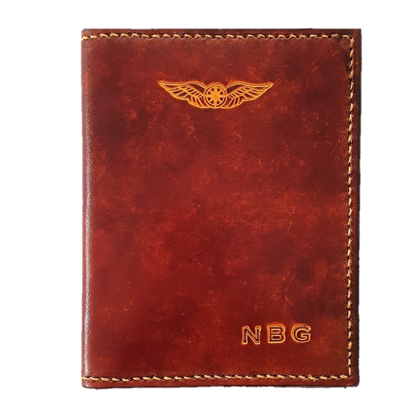 NZCAA Pilot Licence & Passport wallet - 1 colour - Embossed Wings & Initials